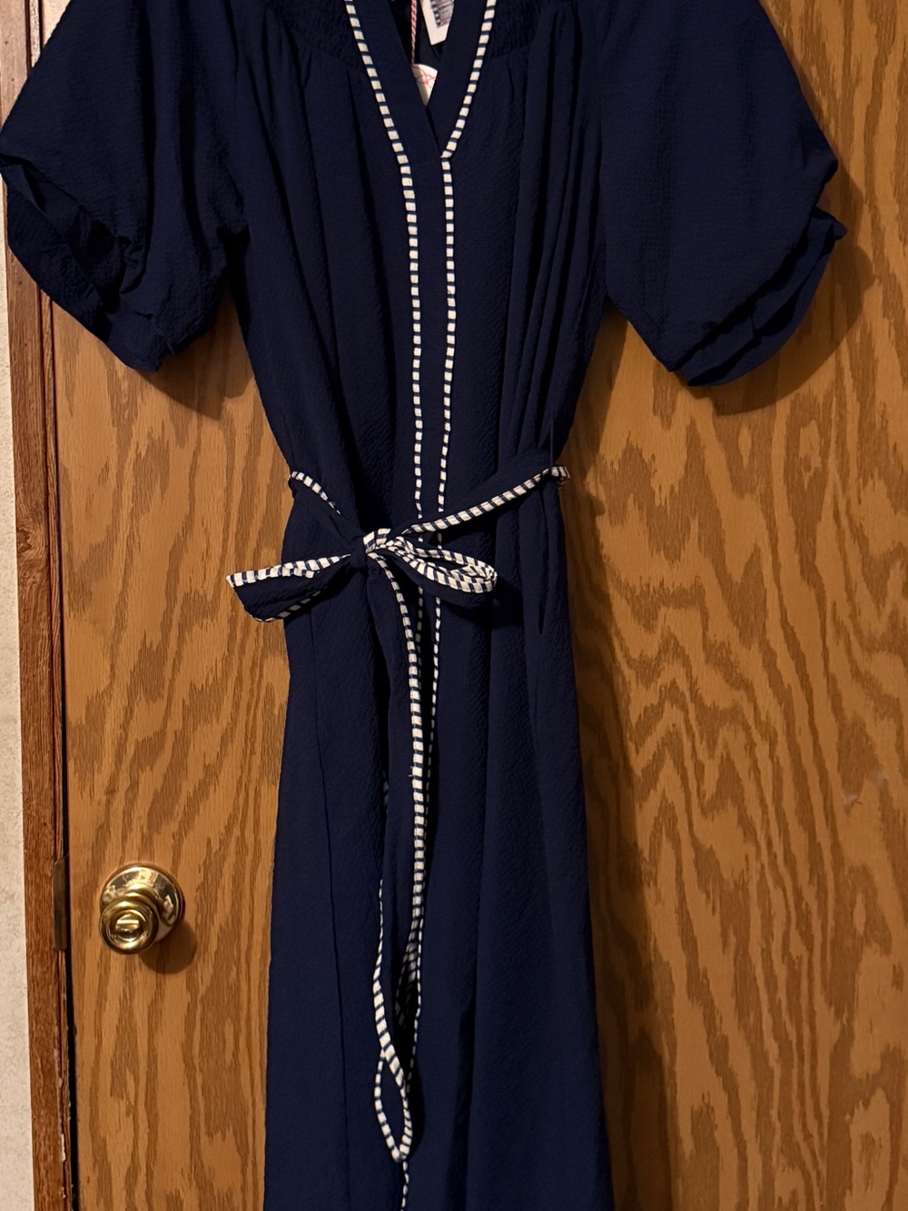 Umgee Navy Midi Dress with Contrast White Trim